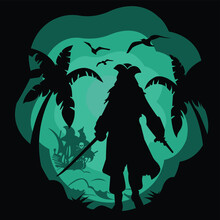 Sea  Pirate Silhouette  Illustration - Shadow Art
