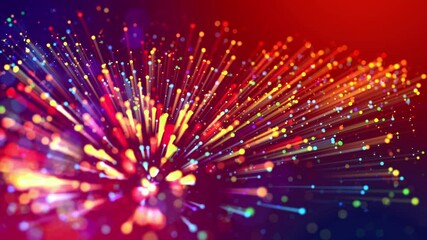 Wall Mural - 4k abstract creative background with multicolor light rays like laser show and with shining bokeh sp