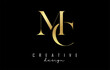Golden MC m c letter design logo logotype concept with serif font and elegant style. Vector illustration icon with letters M and C.