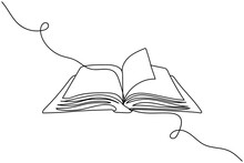 Continuous One Line Of Open Book In Silhouette. Linear Stylized.Minimalist.