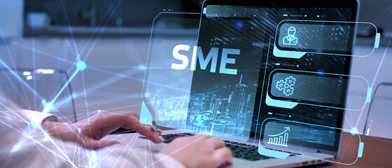 the concept of business, technology, the internet and the network. a young entrepreneur working on a