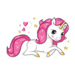The lcute little unicorn lies on its stomach. Isolated. Beautiful picture for your design.  