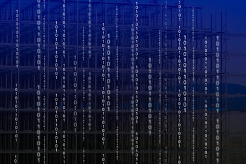 Binary cage with white binary code and metal cage structure in the background. Illustration made June 10th, 2021, Zurich, Switzerland.
