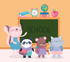 Wall Mural - cute student teacher animals