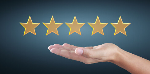 Hand and increasing five stars. Increase rating evaluation