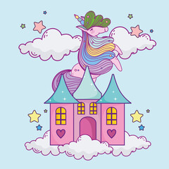 Poster - unicorn with cute castle