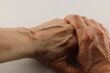 Close up visible veins in an old persons hand, prominent veins 