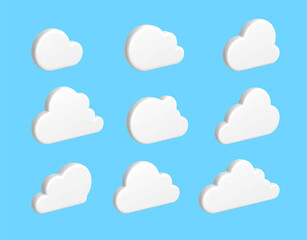 Wall Mural - 3d render cloud. white plastic cloud isolated on blue background. vector illustration