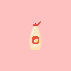 Poster - Pixel art mayo (mayonnaise) icon. Vector Retro 8 bit illustration of bottle of mayonnaise. Pixel fast food isolated white mayo bottle. Pixel vector mayo icon for game, sticker, app, web design.