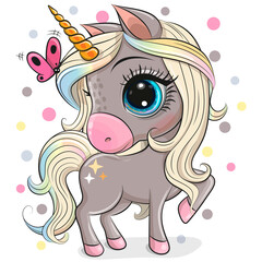 Wall Mural - cartoon unicorn with a rainbow mane isolated on a white background