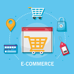 Wall Mural - shopping cart on website with icon set