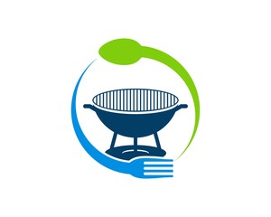 Canvas Print - Circular spoon and fork with barbeque grill inside