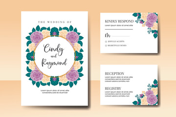  Wedding invitation frame set, floral watercolor Digital hand drawn Rose Flower design Invitation Card Template