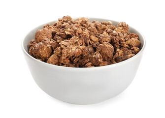 Wall Mural - Bowl with tasty granola on white background