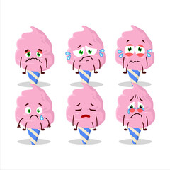 Wall Mural - Cotton candy strawberry cartoon character with sad expression