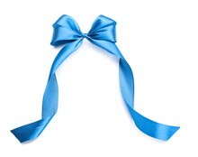 Beautiful Bow Made From Blue Ribbon On White Background