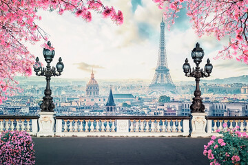 Fototapete - Romantic Paris City at spring