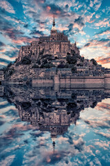 Wall Mural - Mont Saint Michel village, a UNESCO world heritage site in Normandy, France