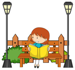 Poster - Cute girl reading book doodle cartoon character