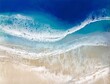 © Alena - Top view on sea wave with white foam and light beige sand. drawing with epoxy resin. Close-up of deep rich blue, azure, turquoise color of water, shore. Trendy painting. Contemporary art