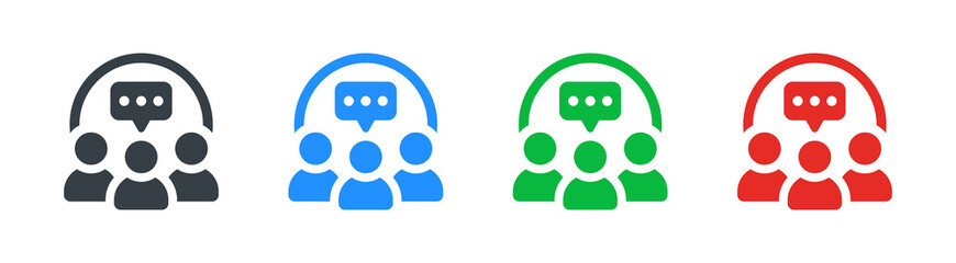 Aufkleber - Group of people speaking together vector icon. Close friends circle concept. Community symbol with speech bubble icon. Vector illustration.