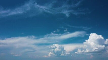 Wall Mural - Aerial panoramic video of a blue sky with clouds  with a slow motion to the right.