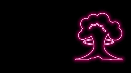 Sticker - Glowing neon line Nuclear explosion icon isolated on black background. Atomic bomb. Symbol of nuclear war, end of world. 4K Video motion graphic animation