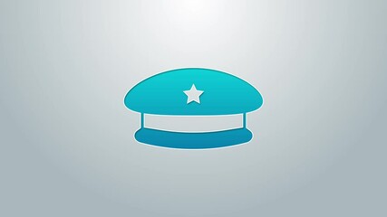 Poster - Blue line Military beret icon isolated on grey background. Soldiers cap. Army hat. War baret. 4K Video motion graphic animation