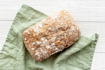 Bakery food background. Loaf of bread top view