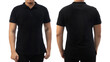 © airdone - Blank collared shirt mock up template, front and back view, Asian male model wearing plain black t-shirt isolated on white