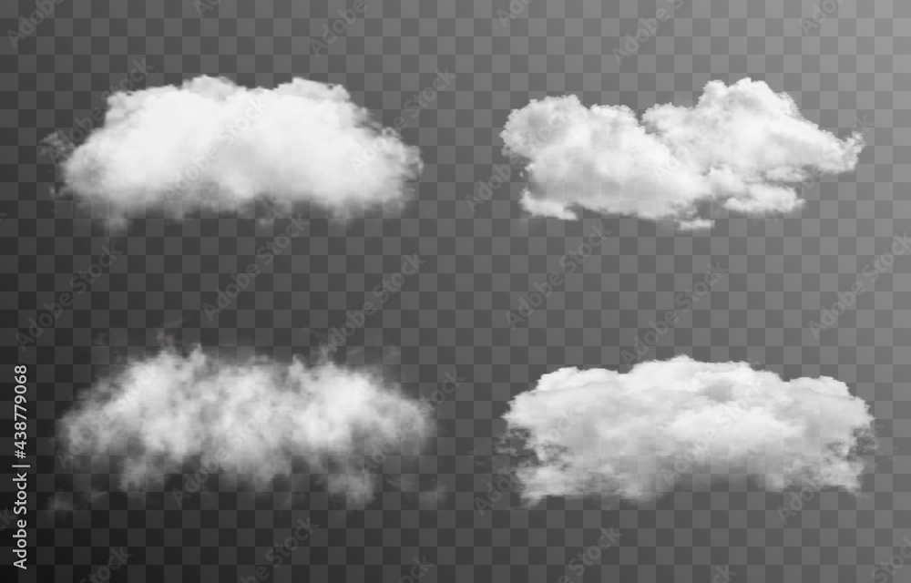 Set of vector clouds or smoke on an isolated transparent background ...
