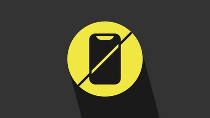 Sticker - Yellow No cell phone icon isolated on grey background. No talking and calling sign. Cell prohibition. 4K Video motion graphic animation