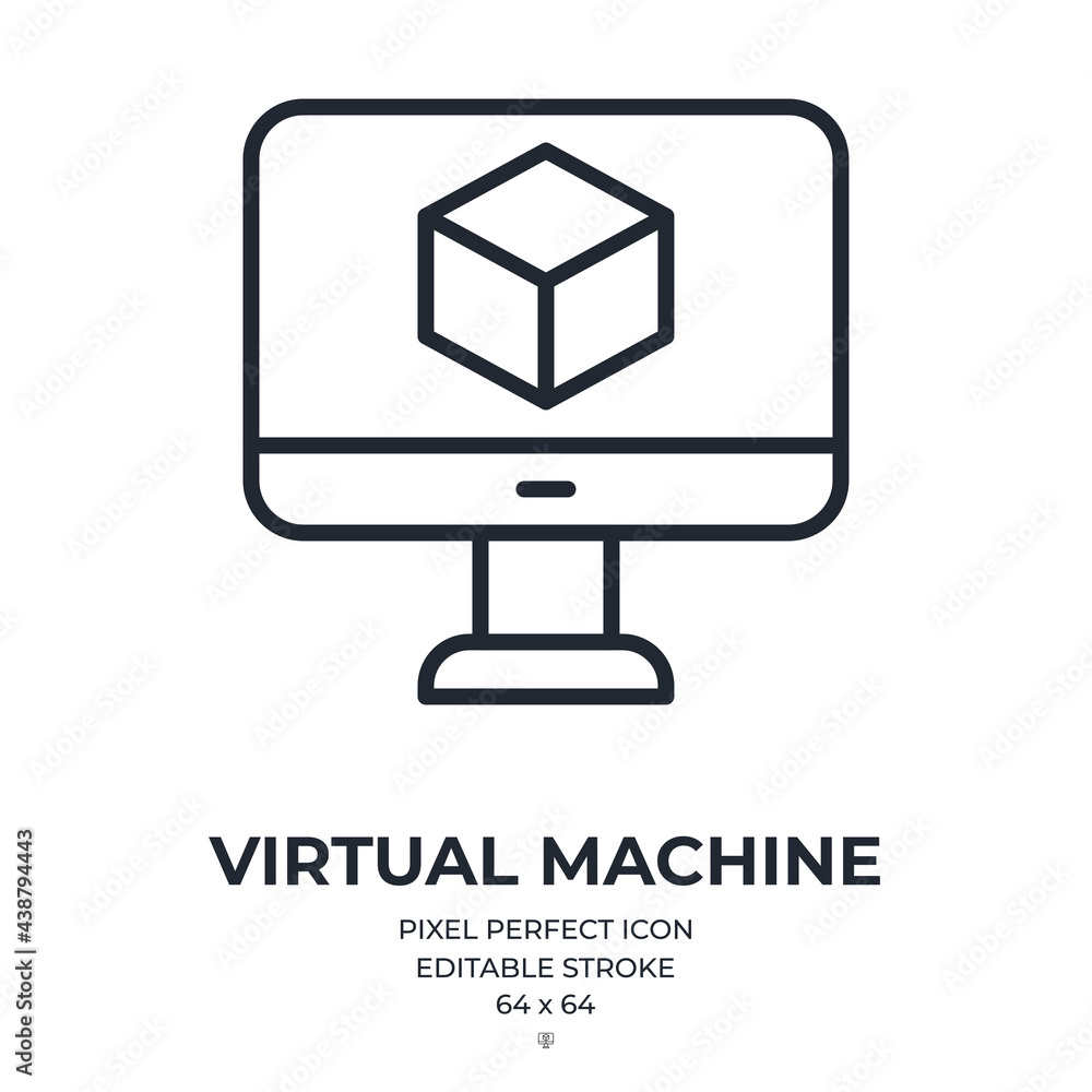 Compute Virtual Machine Icon Virtual machine editable stroke outline icon isolated on white ...