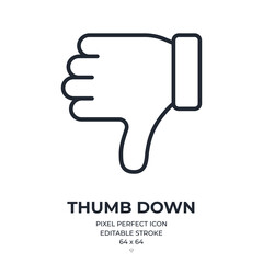 Wall Mural - thumb down editable stroke outline icon isolated on white background flat vector illustration. pixel