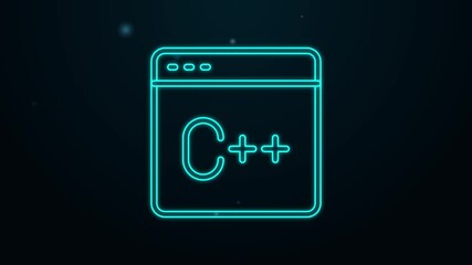 Glowing neon line Software, web developer programming code icon isolated on black background. Javascript computer script random parts of program code. 4K Video motion graphic animation