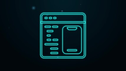 Glowing neon line Software, web developer programming code icon isolated on black background. Javascript computer script random parts of program code. 4K Video motion graphic animation
