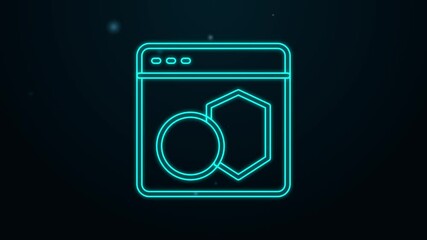 Glowing neon line Software, web developer programming code icon isolated on black background. Javascript computer script random parts of program code. 4K Video motion graphic animation