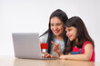 © IndiaPix - A HAPPY MOTHER AND DAUGHTER DOING ONLINE TRANSACTION