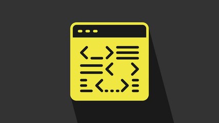 Yellow Software, web developer programming code icon isolated on grey background. Javascript computer script random parts of program code. 4K Video motion graphic animation