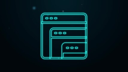 Glowing neon line Software, web developer programming code icon isolated on black background. Javascript computer script random parts of program code. 4K Video motion graphic animation