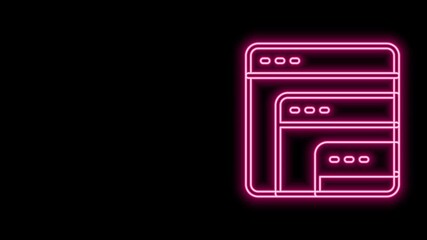 Glowing neon line Software, web developer programming code icon isolated on black background. Javascript computer script random parts of program code. 4K Video motion graphic animation