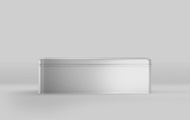 Wall Mural - White Rectangular Metal box, blank aluminium can container with lid, 3d rendered isolated on light background