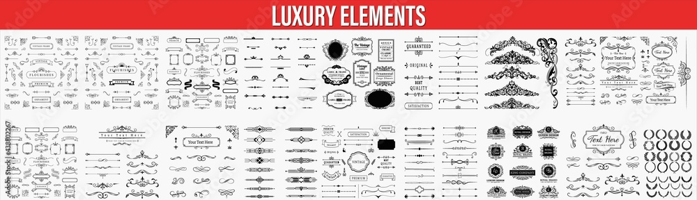 Vintage line elements. Retro design elements. Ornaments and Frames. Drawing geometrics line. Decoration, banners, posters, emblems, Vector set of vintage styled calligraphic elements or flourishes - obrazy, fototapety, plakaty 