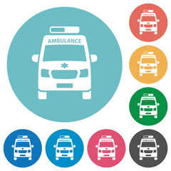 Canvas Print - Ambulance car front view flat round icons