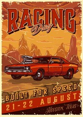 Canvas Print - Custom retro cars racing poster