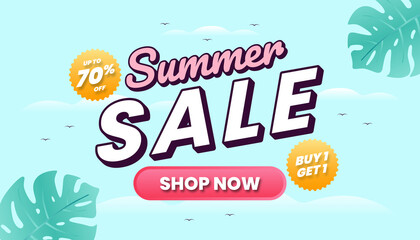 Wall Mural - Summer sale concept web banner. Sky Background Illustration.