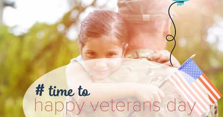 Wall Mural - Animation of veterans day text over american soldier with daughter