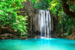 Beautiful waterfall in forest at Erawan National Park in Thailand.