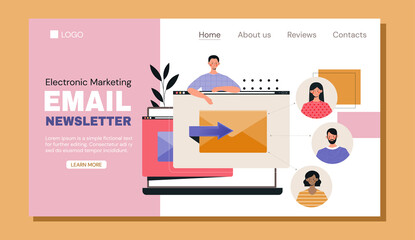 Wall Mural - young male character is working as email newsletter manager in company