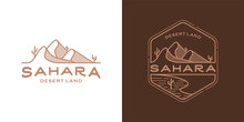 Desert Land Line Art Concept. Sahara Desert Logo Illustration Design Template